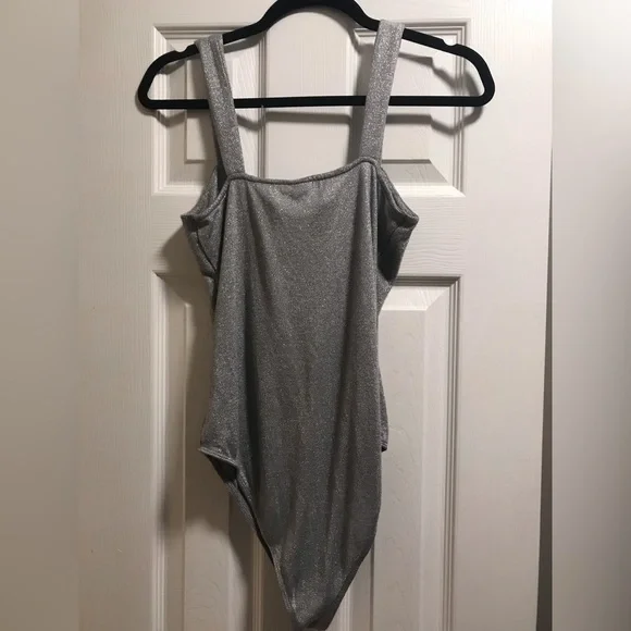 Wild Fable Silver Sparkle Bodysuit, Large - Picture 3 of 6